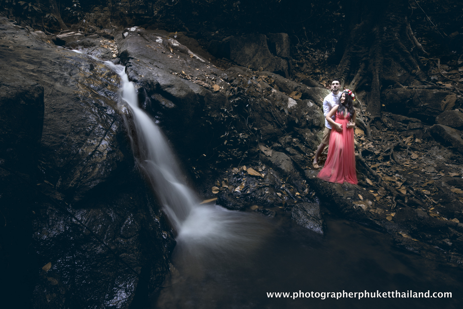 engagement photoshoot at Kathu waterfall phuket thailand