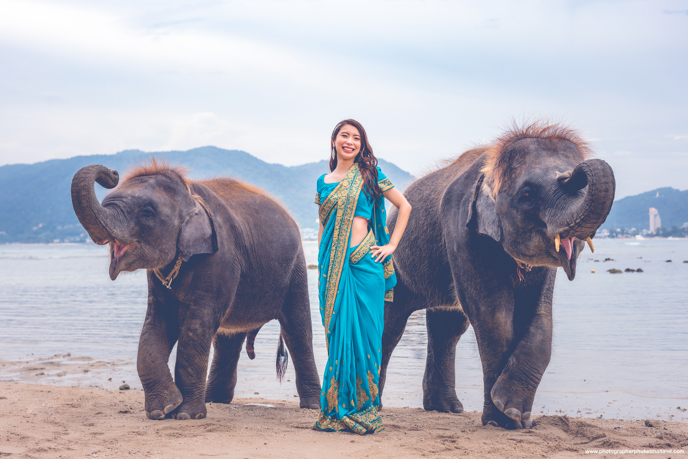 pre wedding photoshoot with elephants at lucky beach phuket