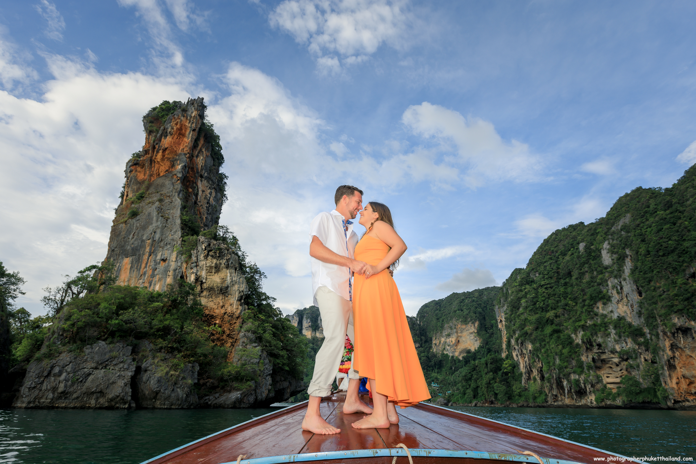 Honeymoon couple on long tail boat at Ao nang Krabi Thailand