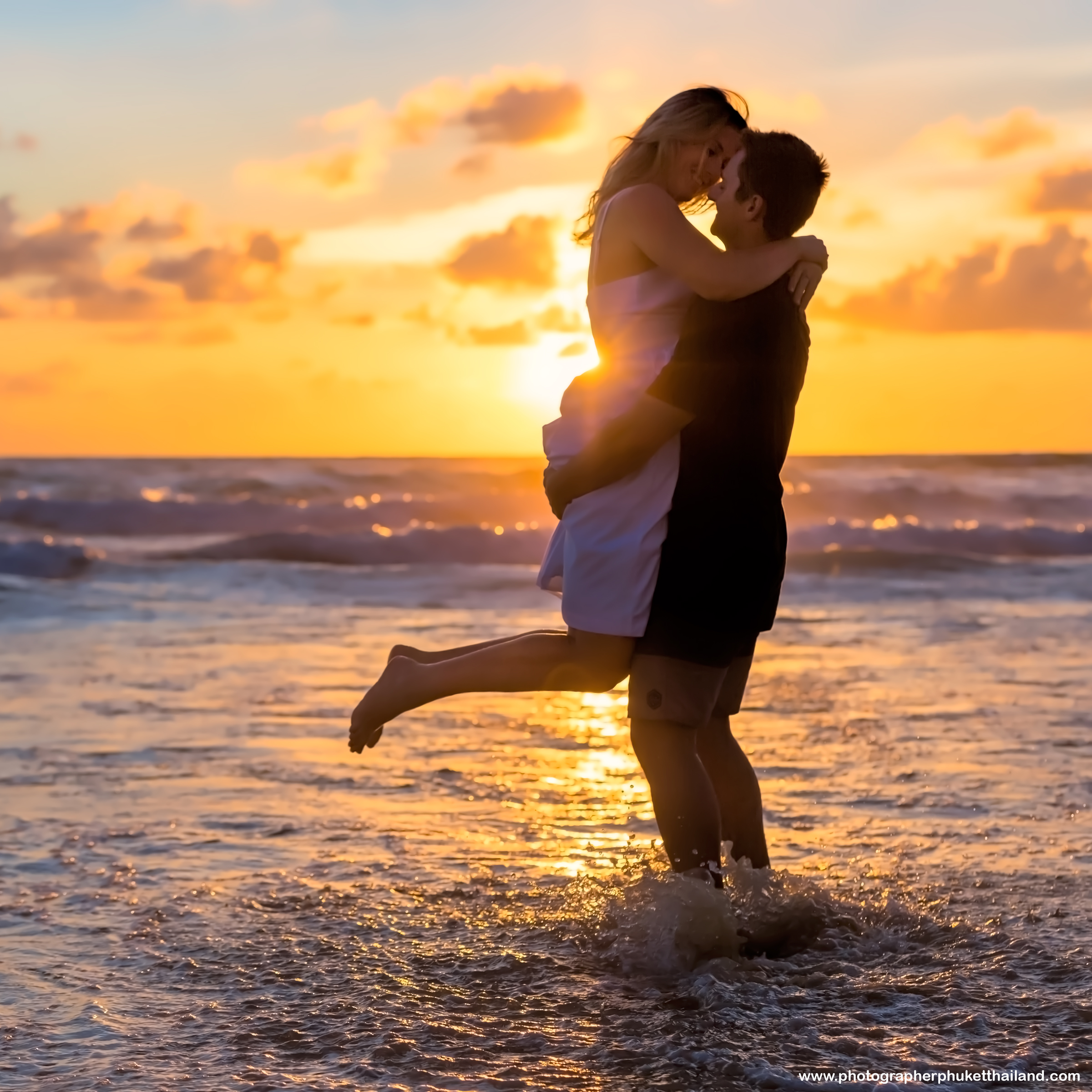 Honeymoon couple photoshoot during sunset at Karon beach by Phuket photographer