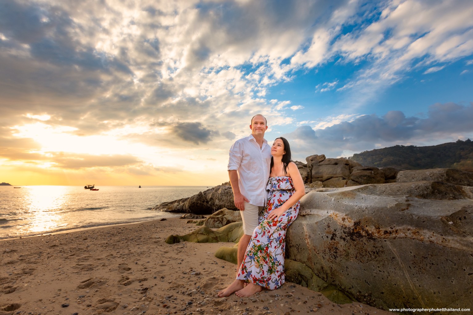 couple photography as sunset at kalim beach Patong bay Phuket photographer