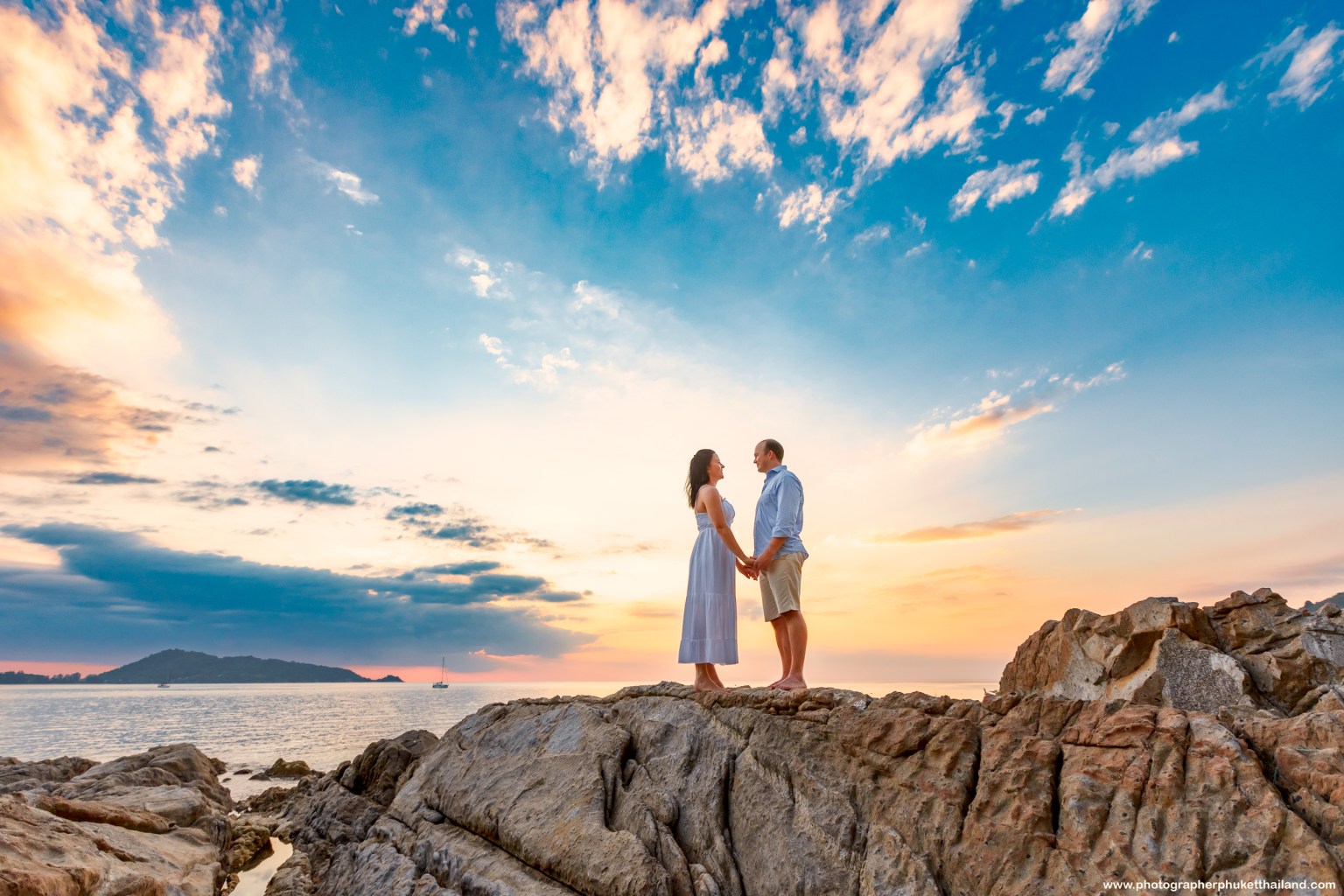 couple photography as sunset at kalim beach Patong bay Phuket photographer