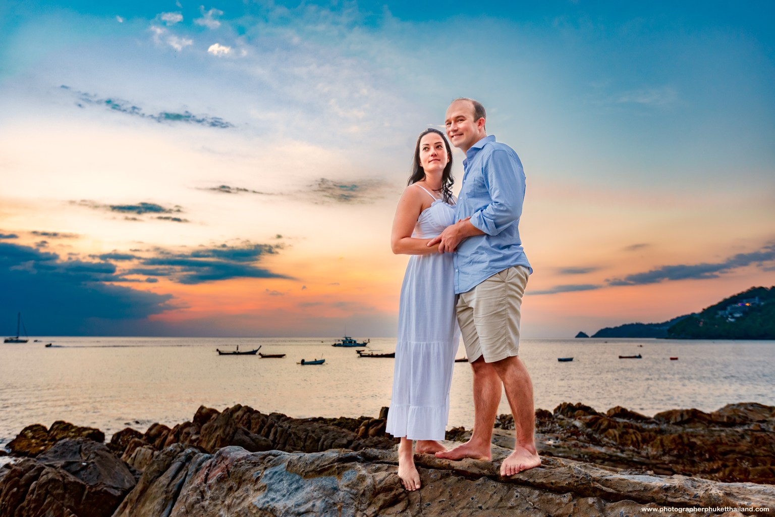 couple photography as sunset at kalim beach Patong bay Phuket photographer
