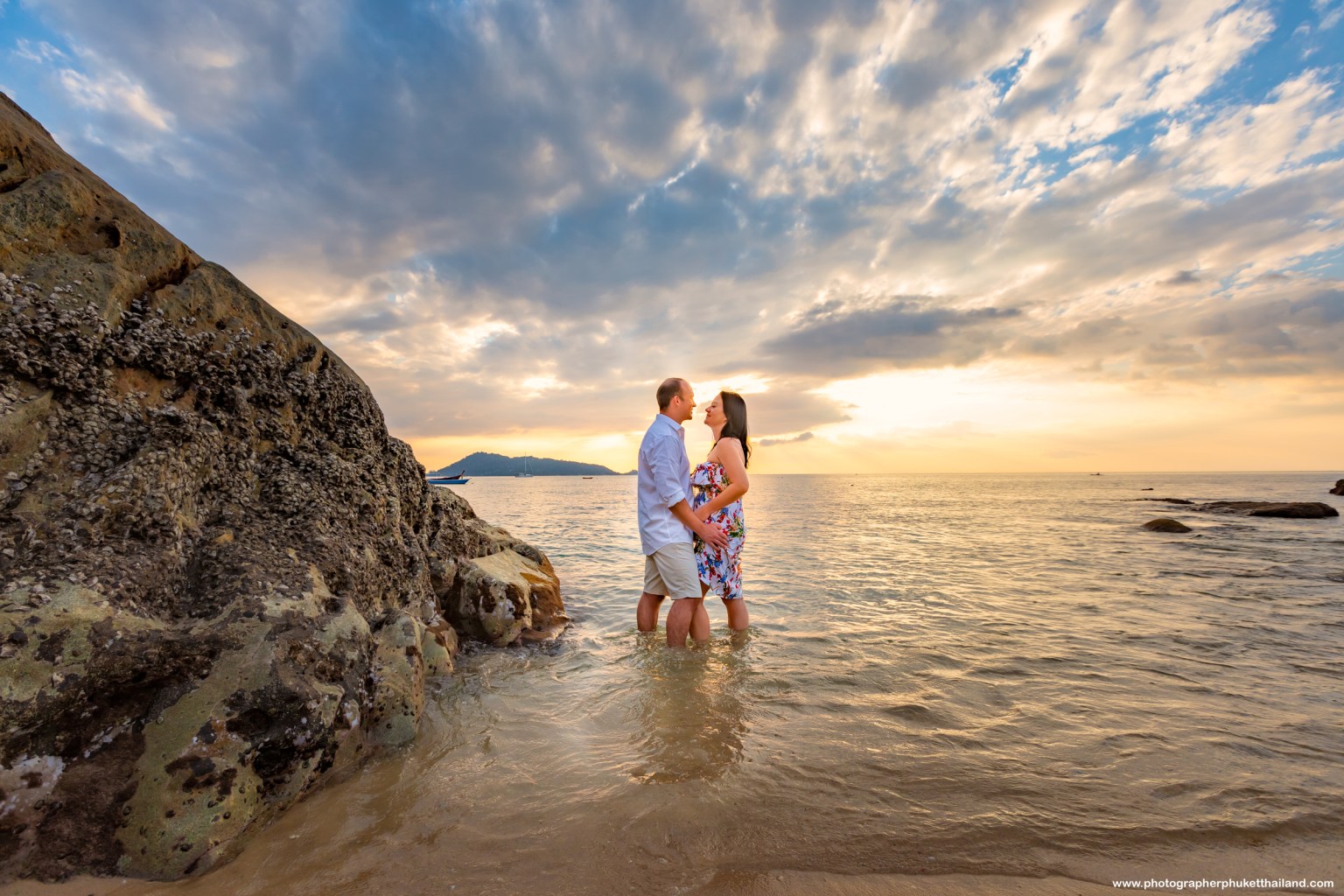 couple photography as sunset at kalim beach Patong bay Phuket photographer