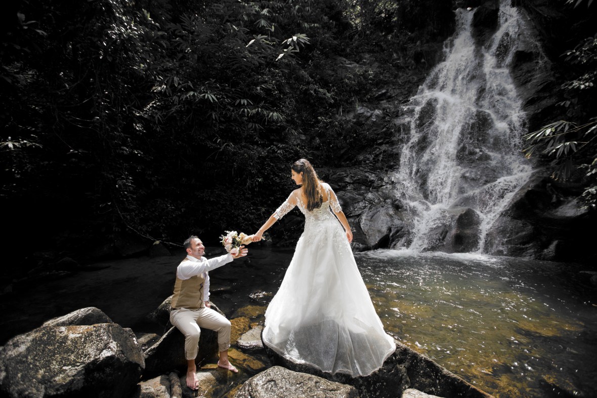 pre wedding photography at sairung waerfall khao lak phang nga thailand