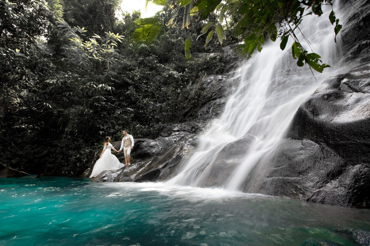 pre wedding photography at sairung waerfall khao lak phang nga thailand