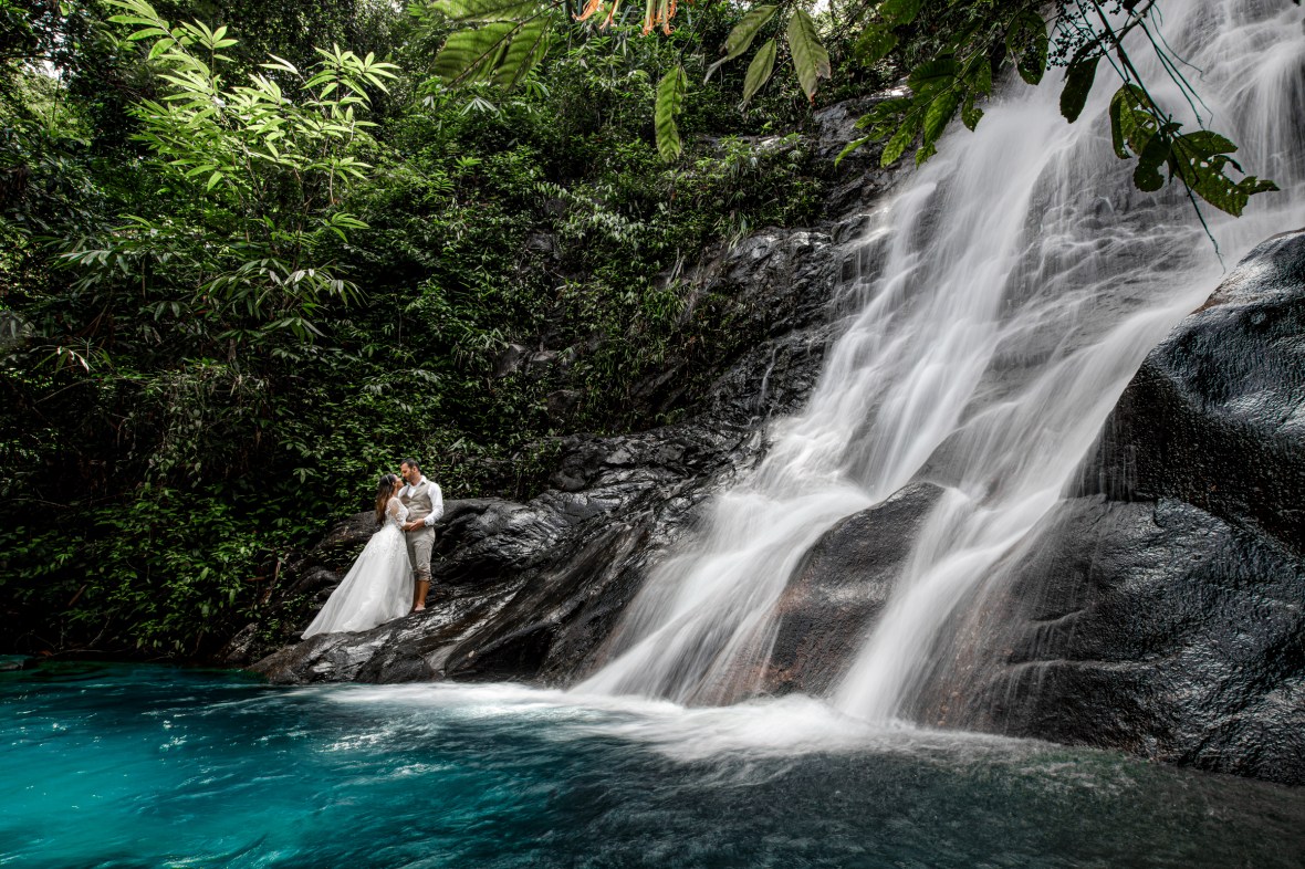pre wedding photography at sairung waerfall khao lak phang nga thailand