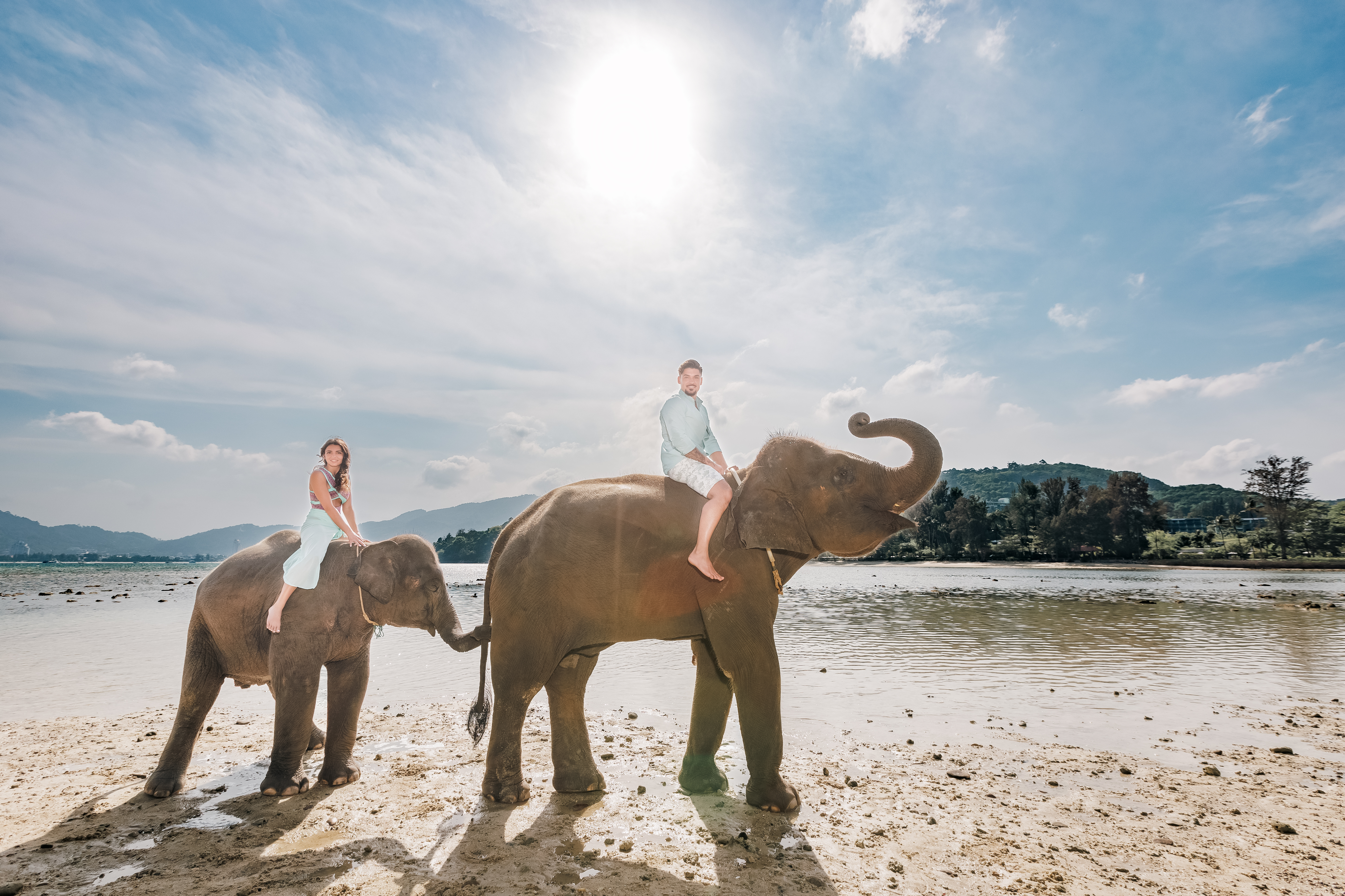 couple photoshoot with elephants at lucky beach phuket