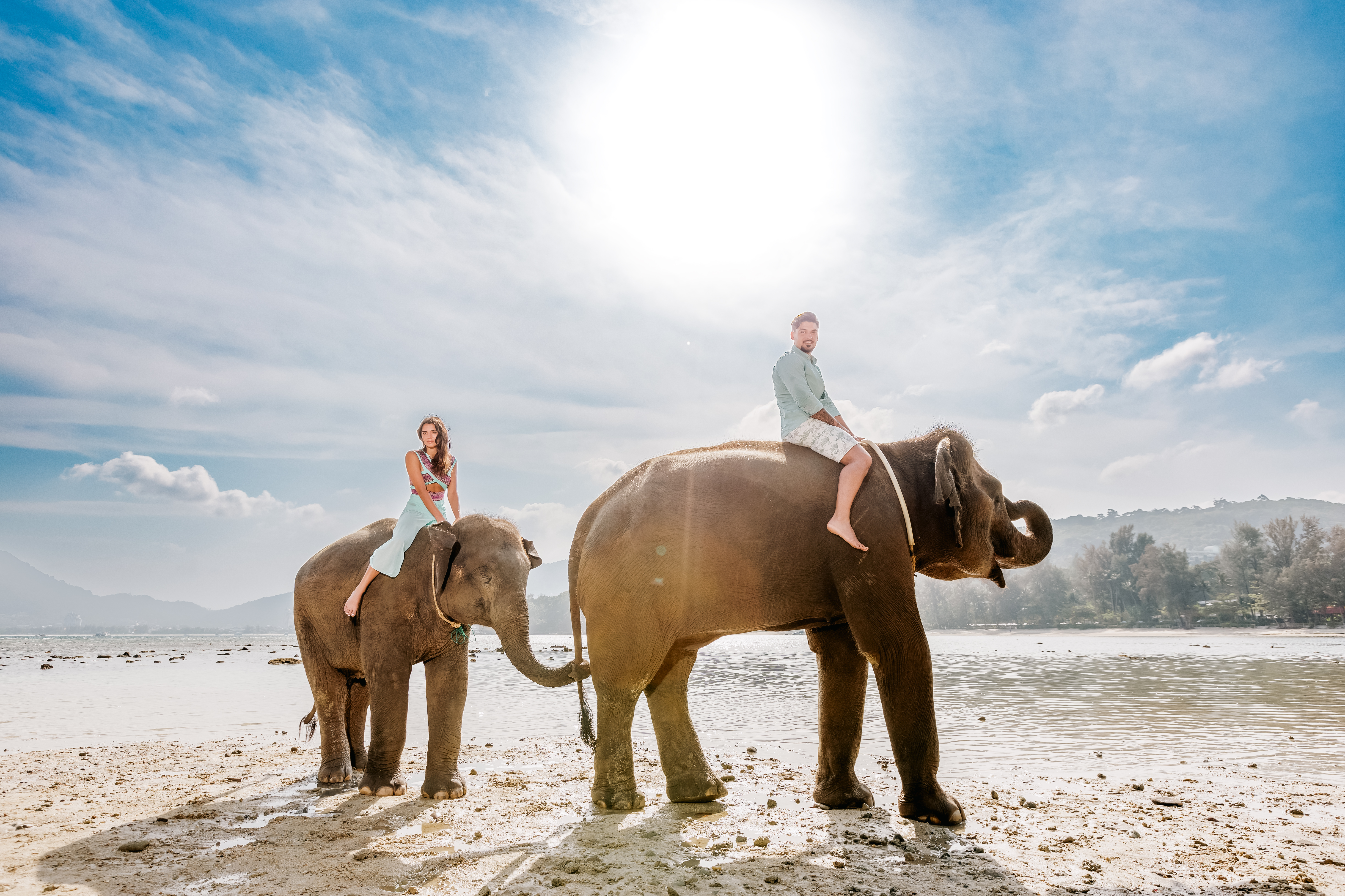 couple photoshoot with elephants at lucky beach phuket