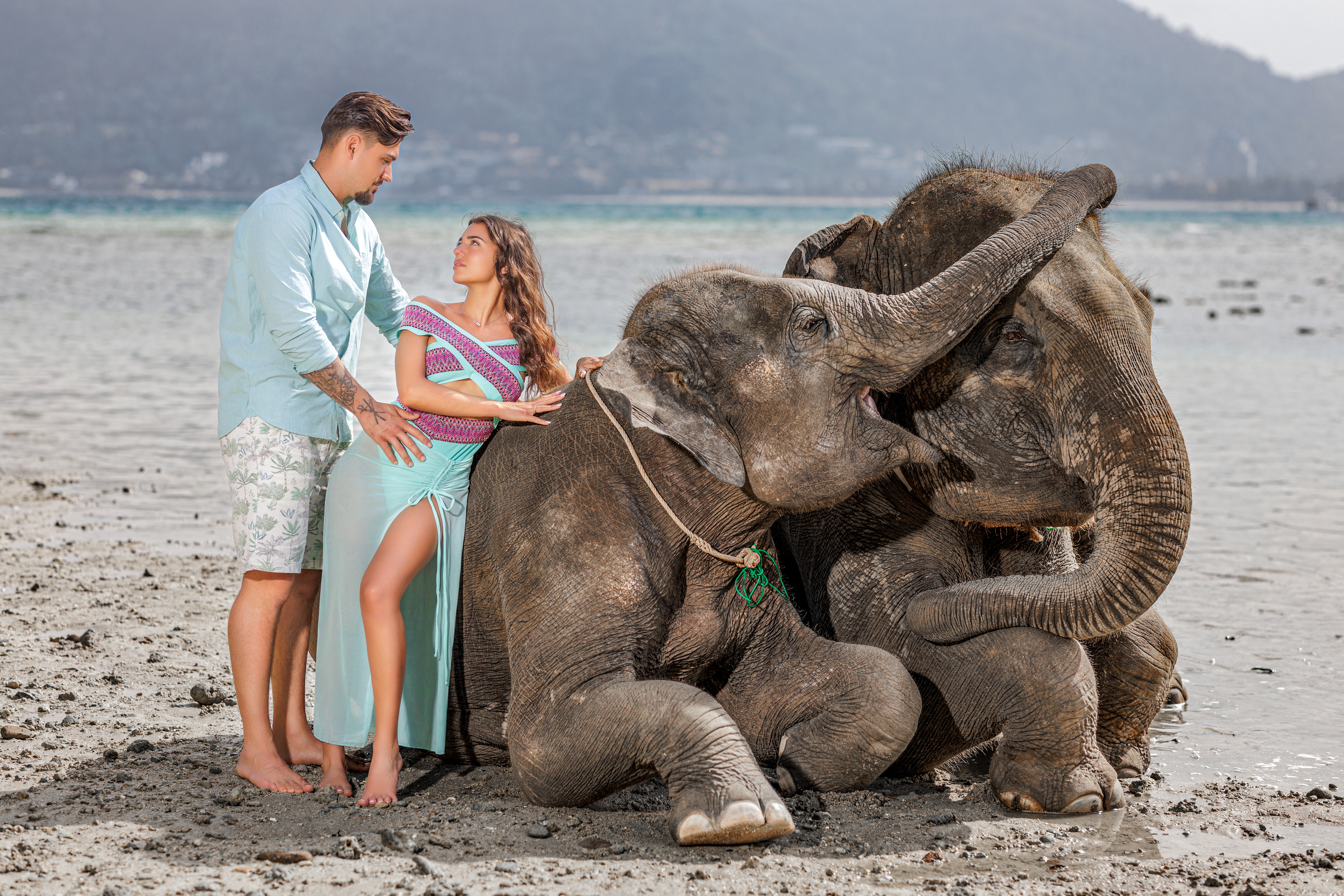 couple photoshoot with elephants at lucky beach phuket