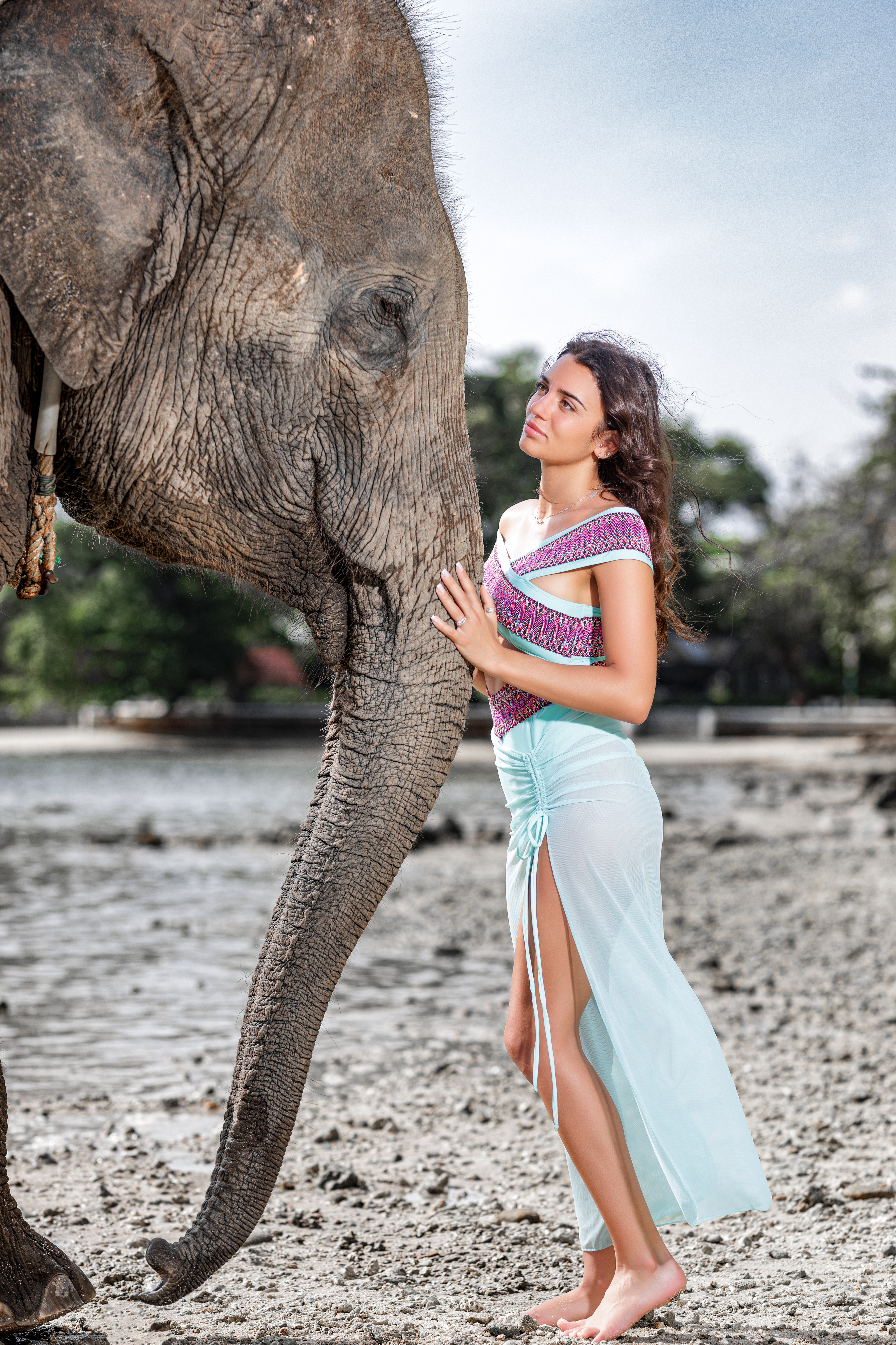 portrait photoshoot with elephants at lucky beach phuket