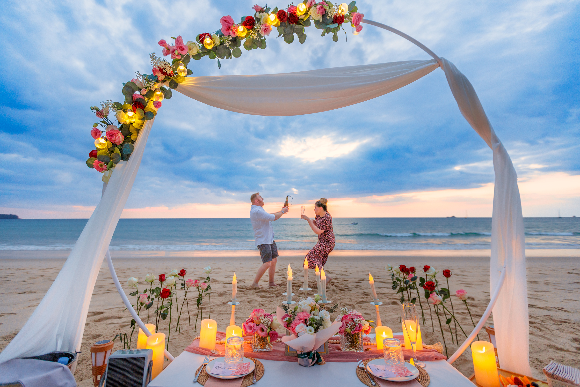 marriage proposal photoshoot as sunset at Le phang Phuket