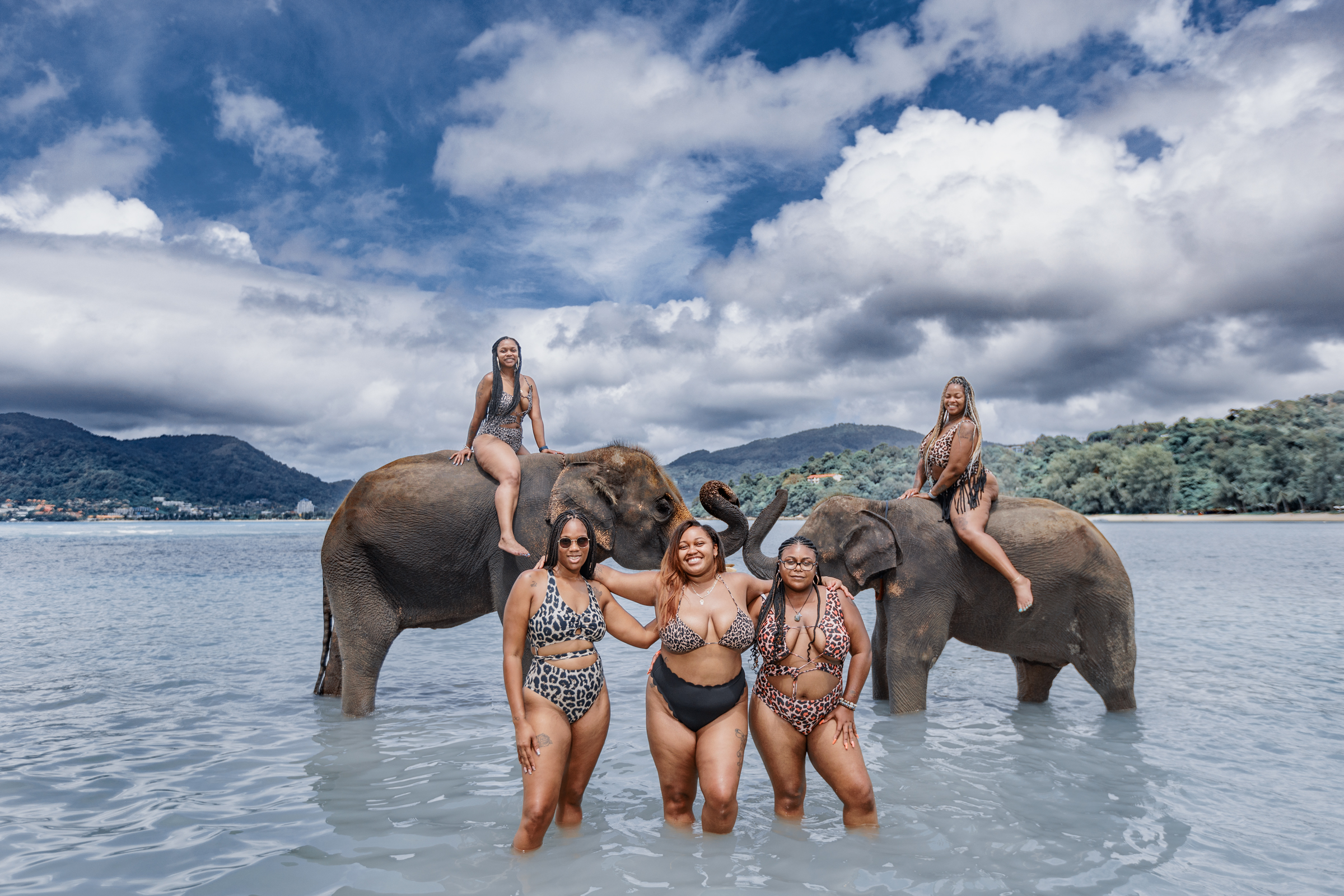portrait photoshoot with elephants at lucky beach phuket