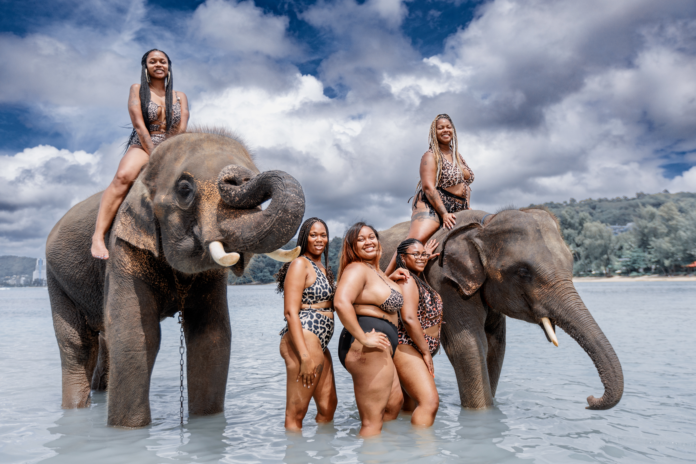 portrait photoshoot with elephants at lucky beach phuket