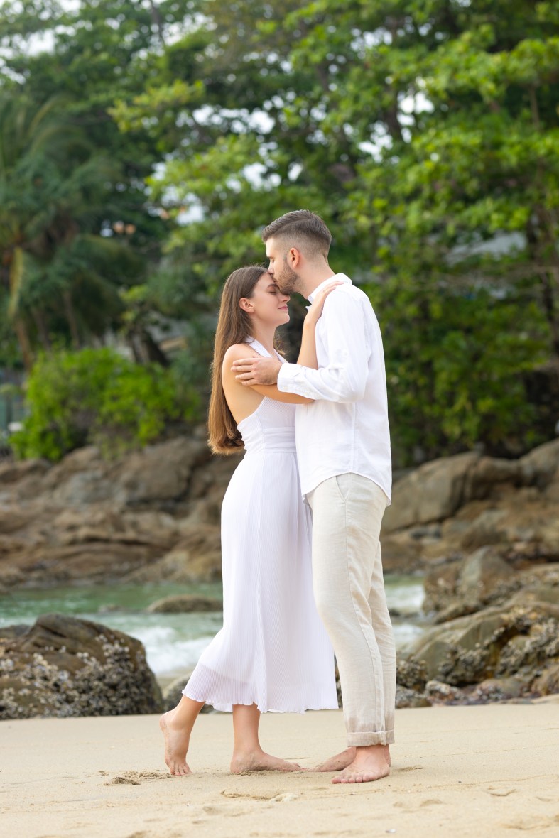 Engagement photoshoot as sunset time at kalim beach phuket