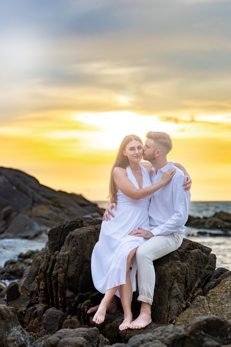 Engagement photoshoot as sunset time at kalim beach phuket