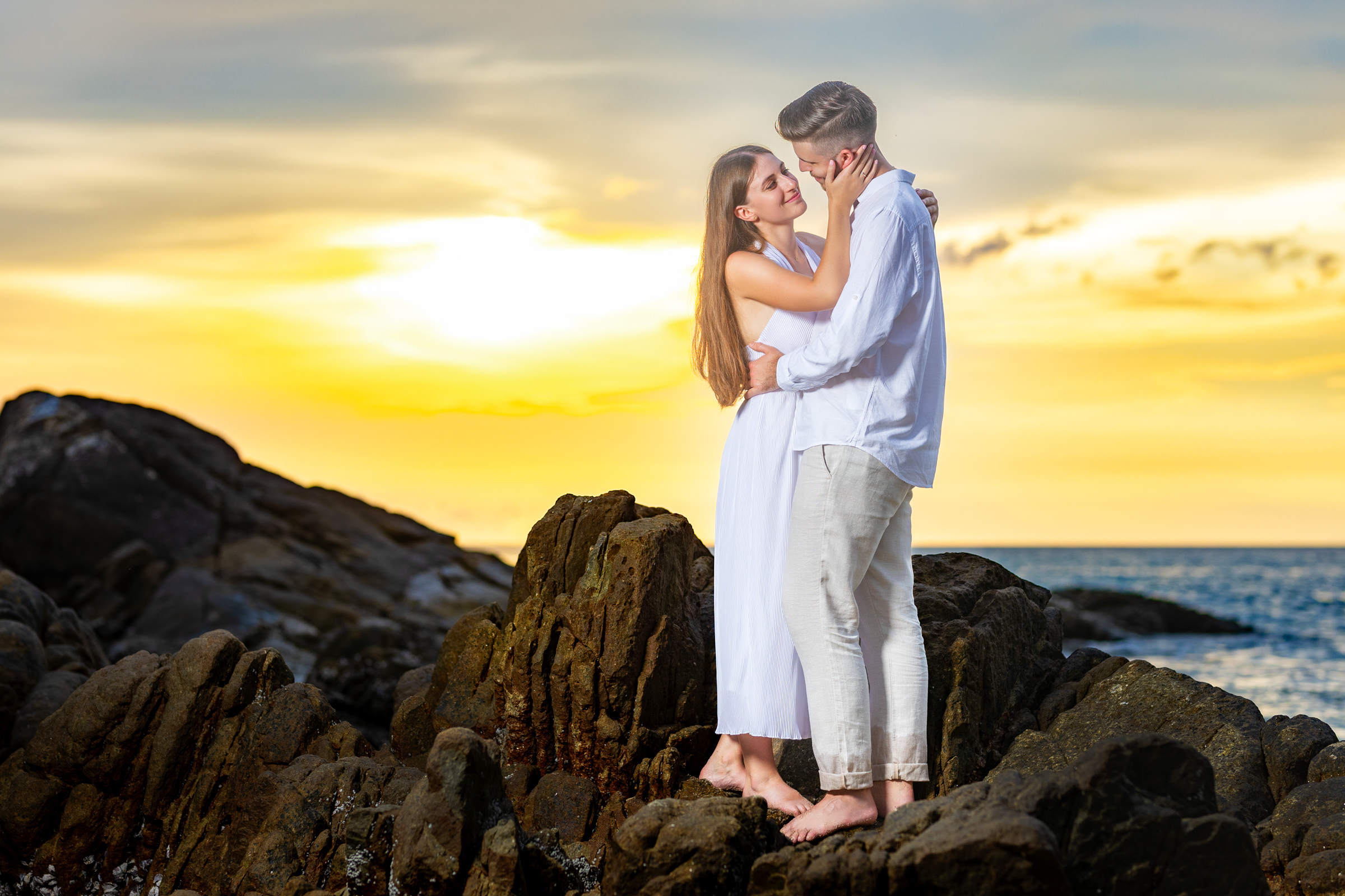 Engagement photoshoot as sunset time at kalim beach phuket