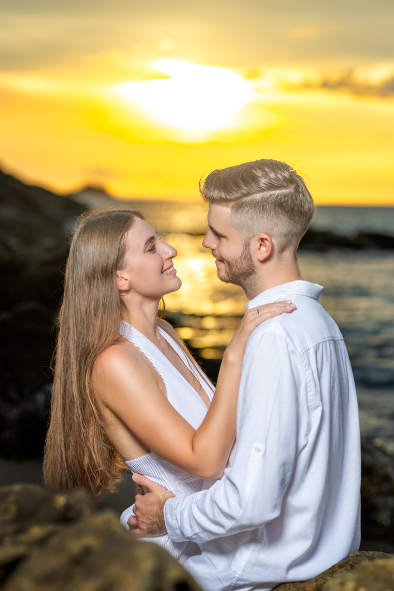 Engagement photoshoot as sunset time at kalim beach phuket