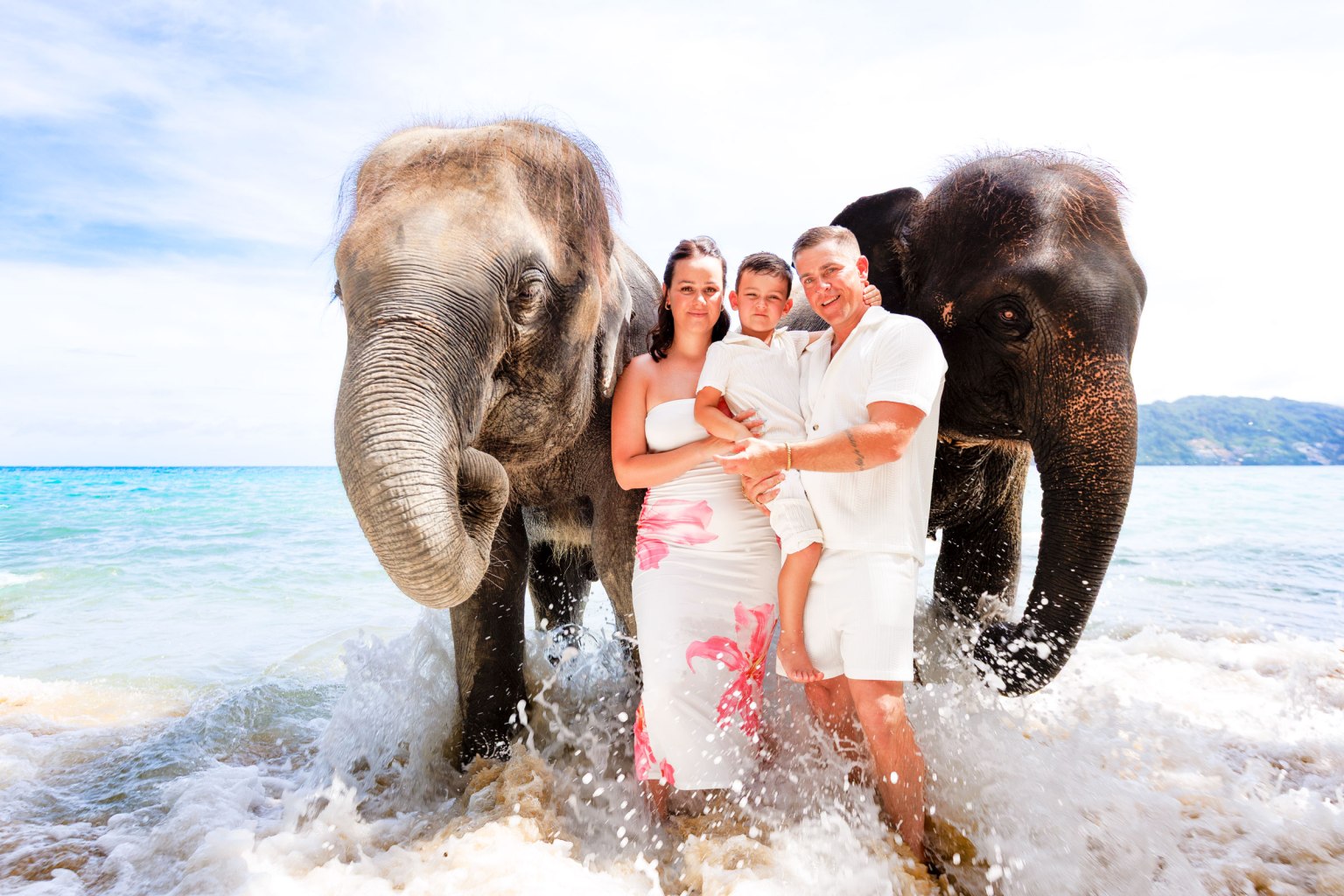 family photoshoot with elephants in phuket