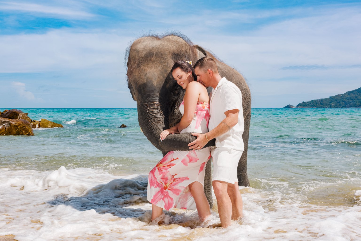 Couple photoshoot with elephants in phuket
