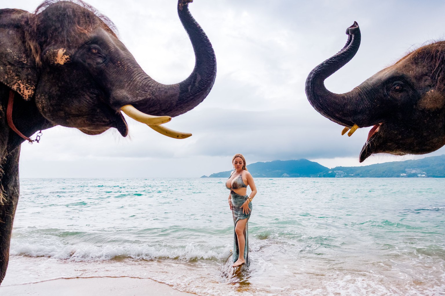lifestyle portrait with elephants photography in phuket