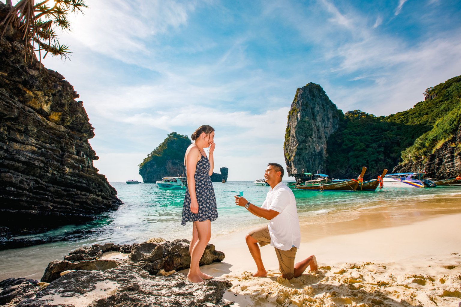 surprise marriage proposal photoshoot at nui beach phi phi island krabi thailand